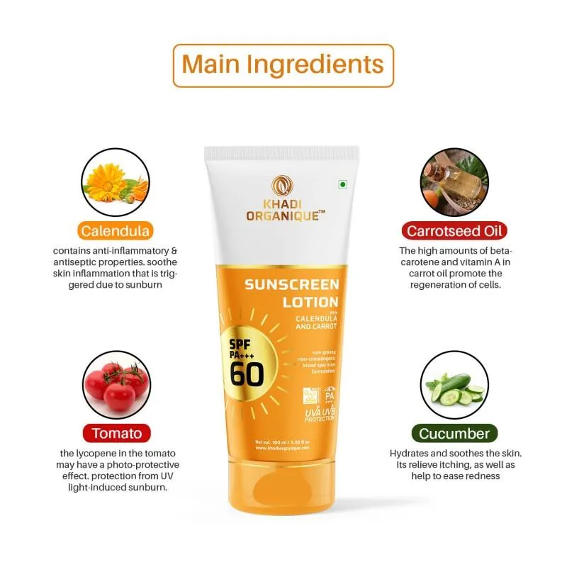 Khadi Organique Sunscreen Lotion SPF 60 With Calendula and Carrot