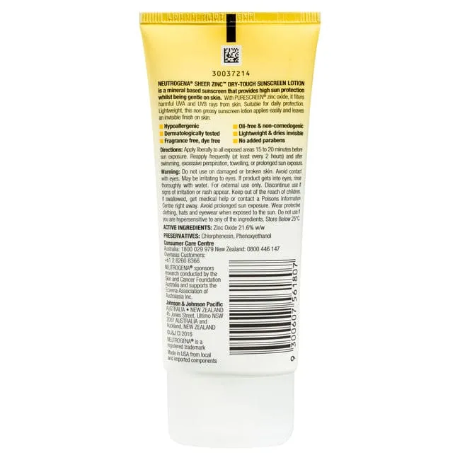 Neutrogena Sheer Zinc Dry-Touch Sunscreen Lotion SPF 50