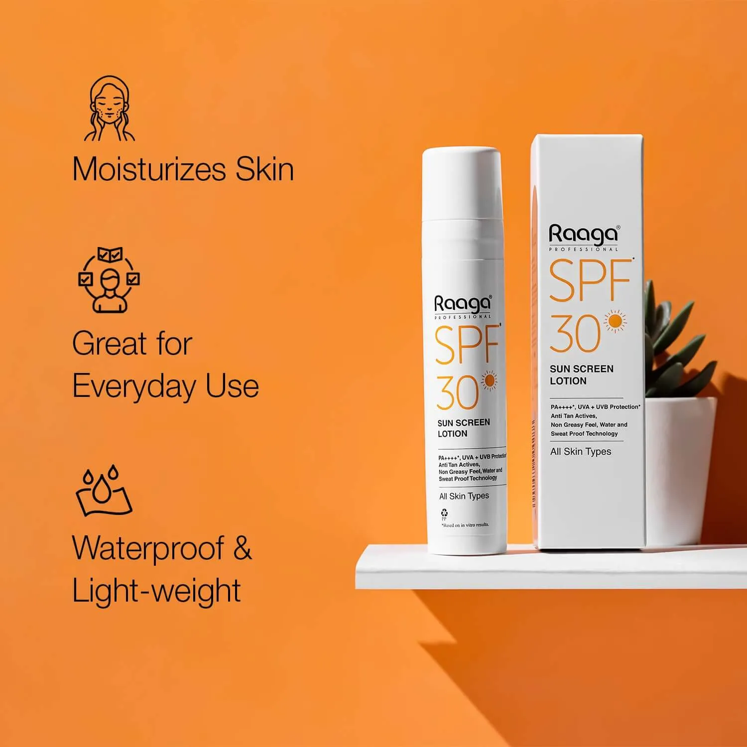 Raaga Professional SPF 30 Sunscreen Lotion | PA    , UVA   UVB Protection, Anti Tan Activities, Non-Greasy Feel, Water and Sweat Proof Technology (55 ml)