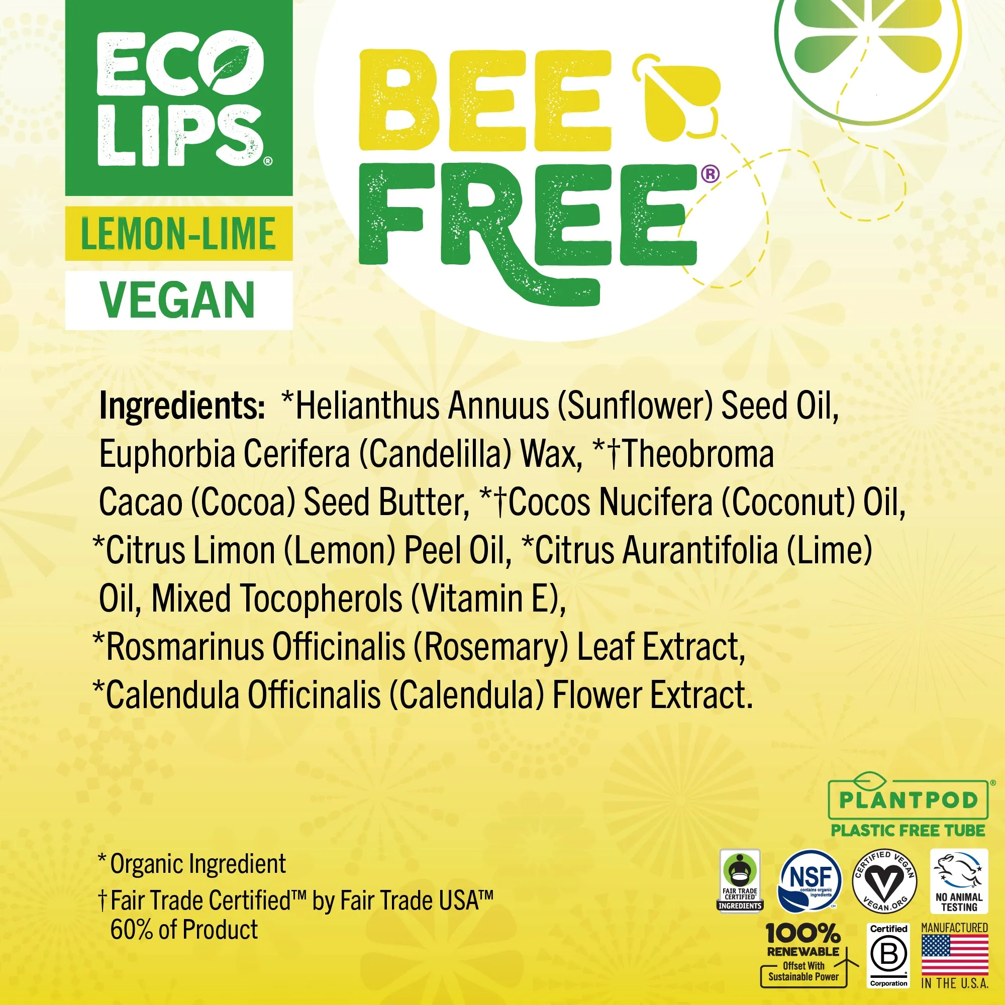 Vegan Bee Free® Plant Pod® Lemon Lime Organic Lip Balm, 0.15 oz.